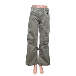 Zara Olive Green Wide Leg Cargo Jeans Utility Pants Size 4